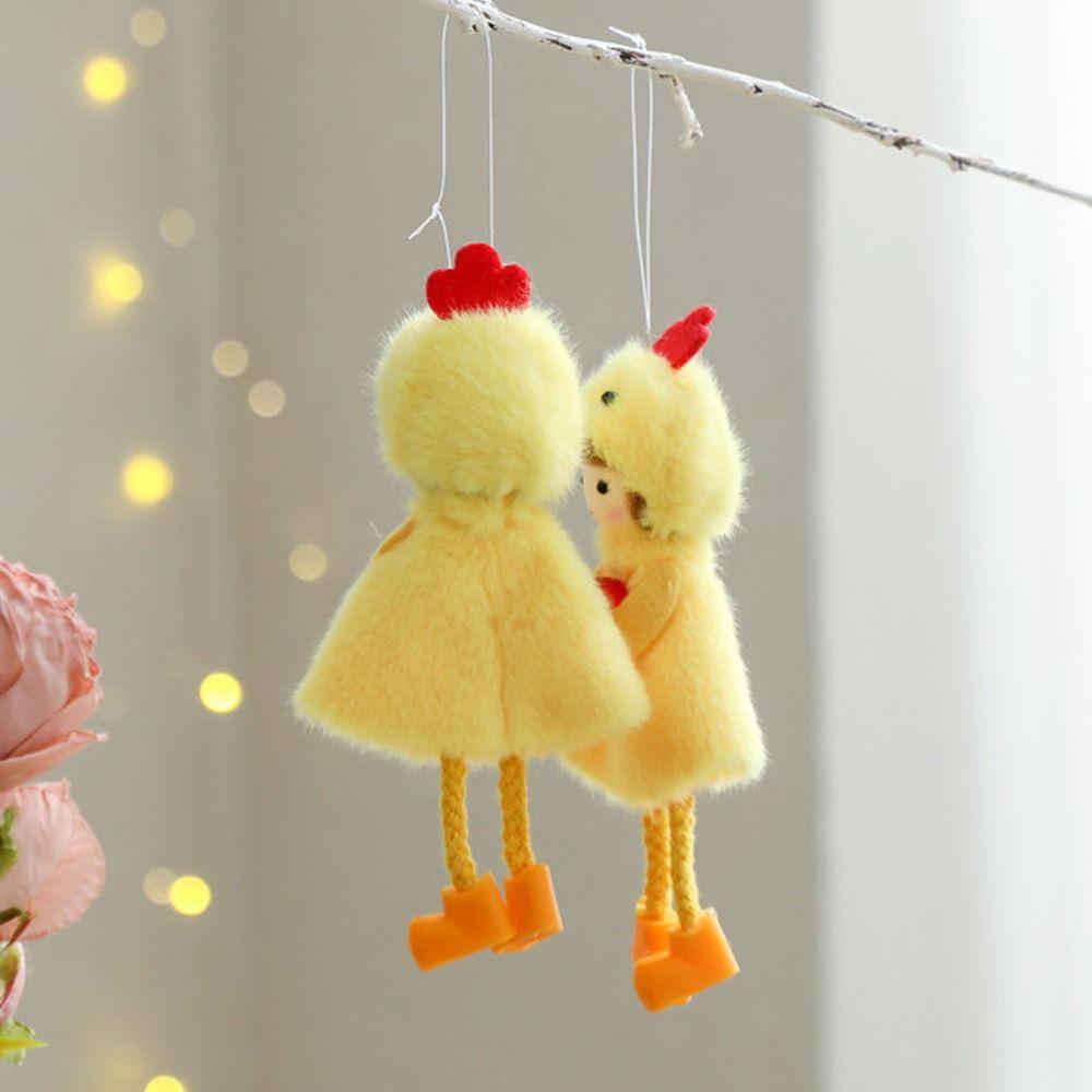 Creative Yellow Easter Chicken Pendant Cute Girl Hanging Ornament Handmade Soft Happy Easter Decorations Children's Easter Gift