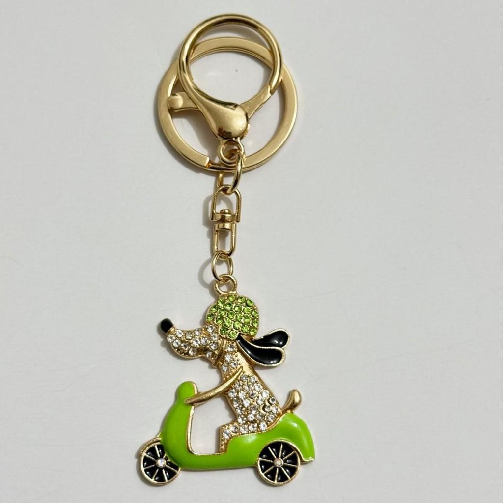 Trendy Rhinestone Dog-on-Bike Keychain Pendant