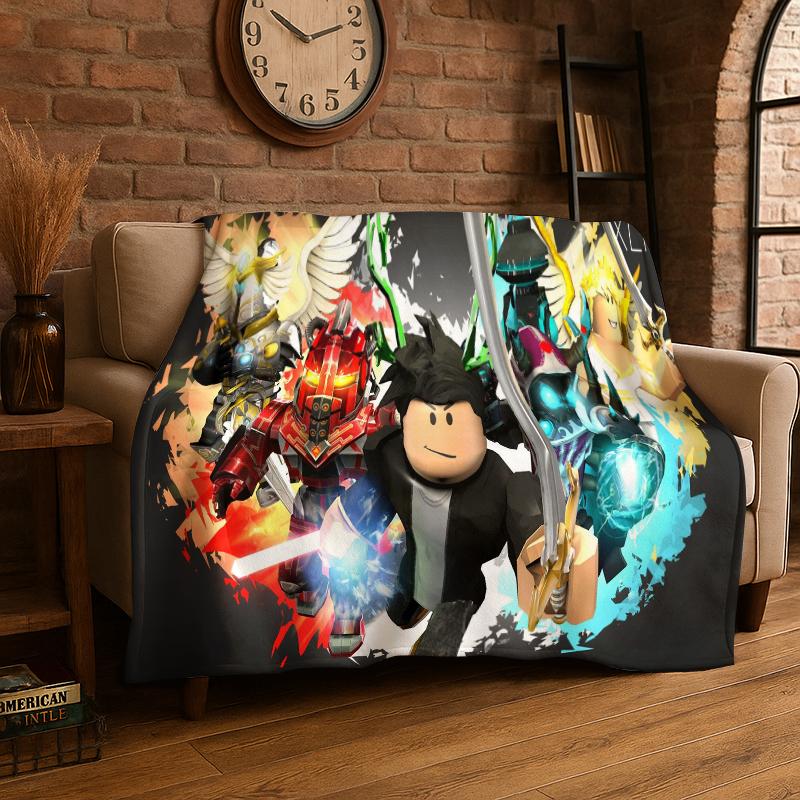 Cartoon R-Robloxs Spiel Gamer Flanelldecke Weiche Warme Überwurfdecke für Schlafzimmer Wohnzimmer Bett Reise Camping Picknick Geschenk