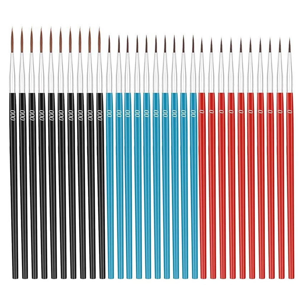 30Pcs Tiny Detail Painting Brush Set Wooden Handle Nylon Bristles 3 Sizes Miniature Fine