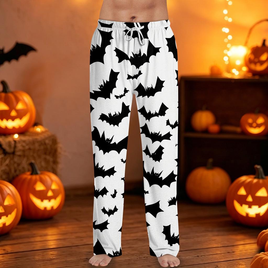 Men's Halloween Print Drawstring Lounge Pants Casual Sleepwear Bottoms with Elastic Waistband and Relaxed Fit for Indoor and Outdoor Use