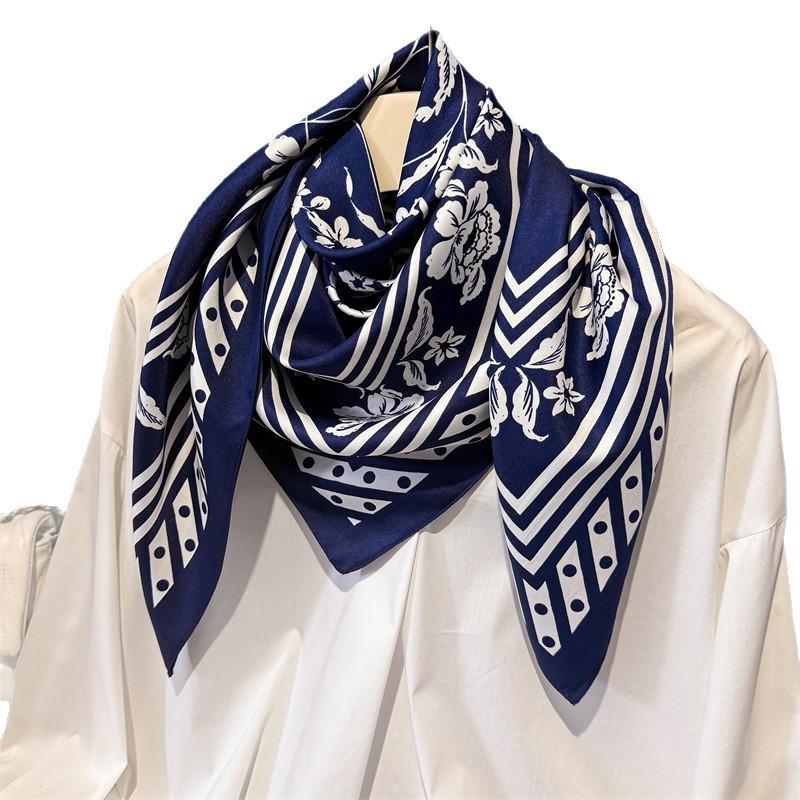 Spring and summer new simulated silk large square scarf printing professional commuting versatile shawl diagonal silk pattern headscarf scarf women