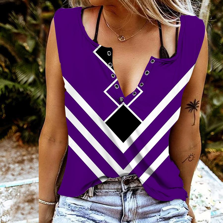 Dámské tílka Sexy letní topy s výstřihem do V Vesta s 3D vzorem čáry Tisk Cool lehké topy