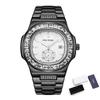 Business Men's Watches Shiny Diamond Case Fashion Quartz Wristwatch Stainless Steel Strap Waterproof 30M Calendar Reloj Hombre