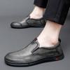Fashion Spring Autumn New Massage Sole Low Top Loafers Men's Leather Casual Shoes Trendy Gray Outdoor Commuting Men's Driving Shoes