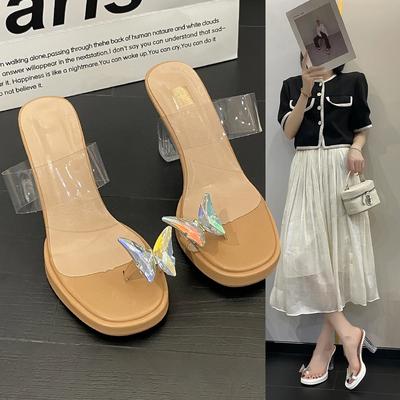 Fashion Brand Shoes Female 2024 New Korean Fashion Women's Transparent Slippers Elegant and Simple Summer Ladies High Heel Sandals