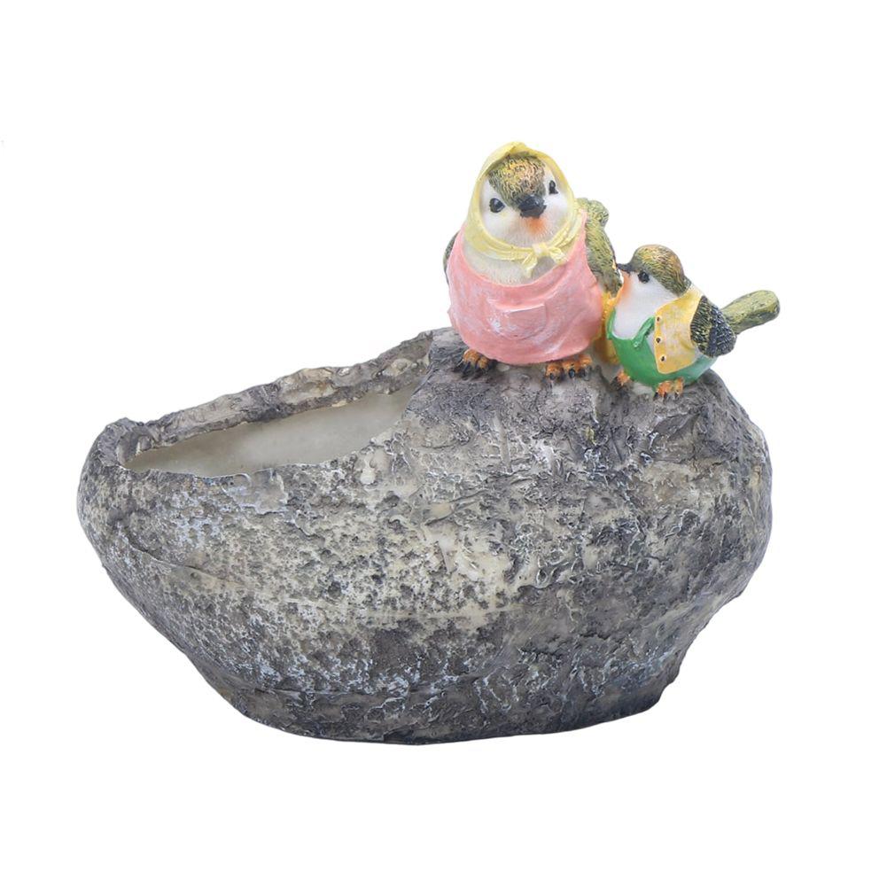 Resin flowerpot with artistic bird figure designed for garden and indoor plant decoration weather resistant and