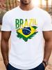Unisex Tričko s Grafickým Designem Brazilské Vlajky - Ležérní Letní Tričko s Krátkým Rukávem V Bílé Barvě S Výrazným Potiskem "BRASIL" A Barevným Designem Vlajky