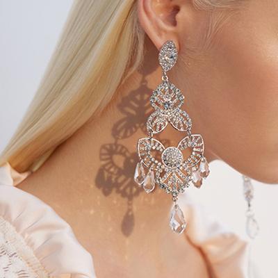 Artificial Crystal Flower Fringed Earrings, High-end Explosive Temperament Earrings, Light Luxury and Versatile Earrings.
