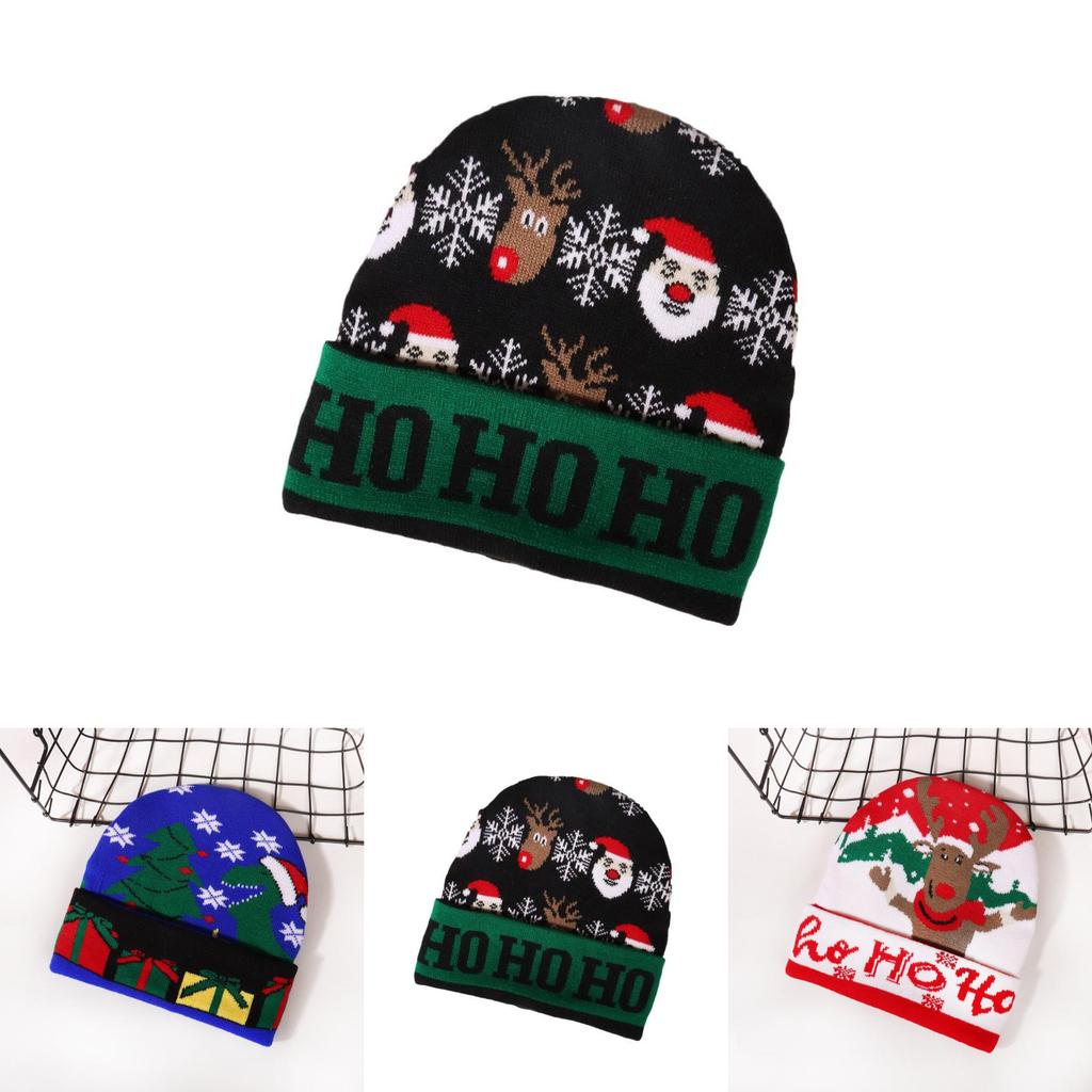 Christmas Deer Snowflake Letters Knit Hat With Warmth For Winter Outdoor Festivals