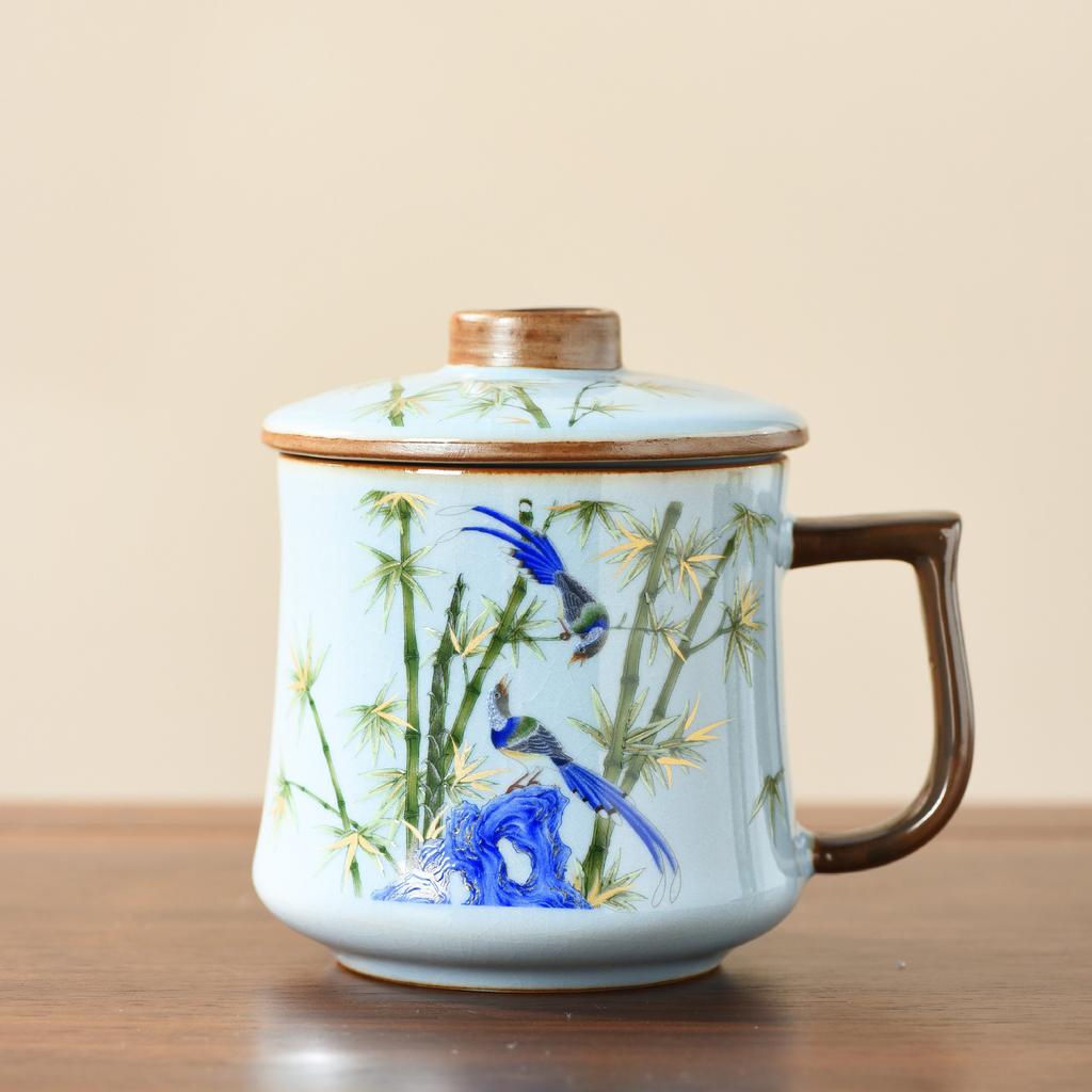 Ru kiln mug gift box with lid tea separation water cup ceramic tea brewing office cup business meeting souvenir