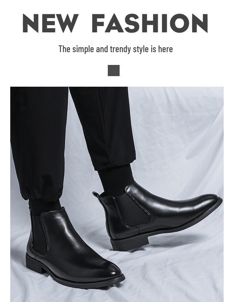Men's Autumn/Winter 2025 Pointed Toe High-Top Leather Boots – Business Chelsea Slip-On Martins