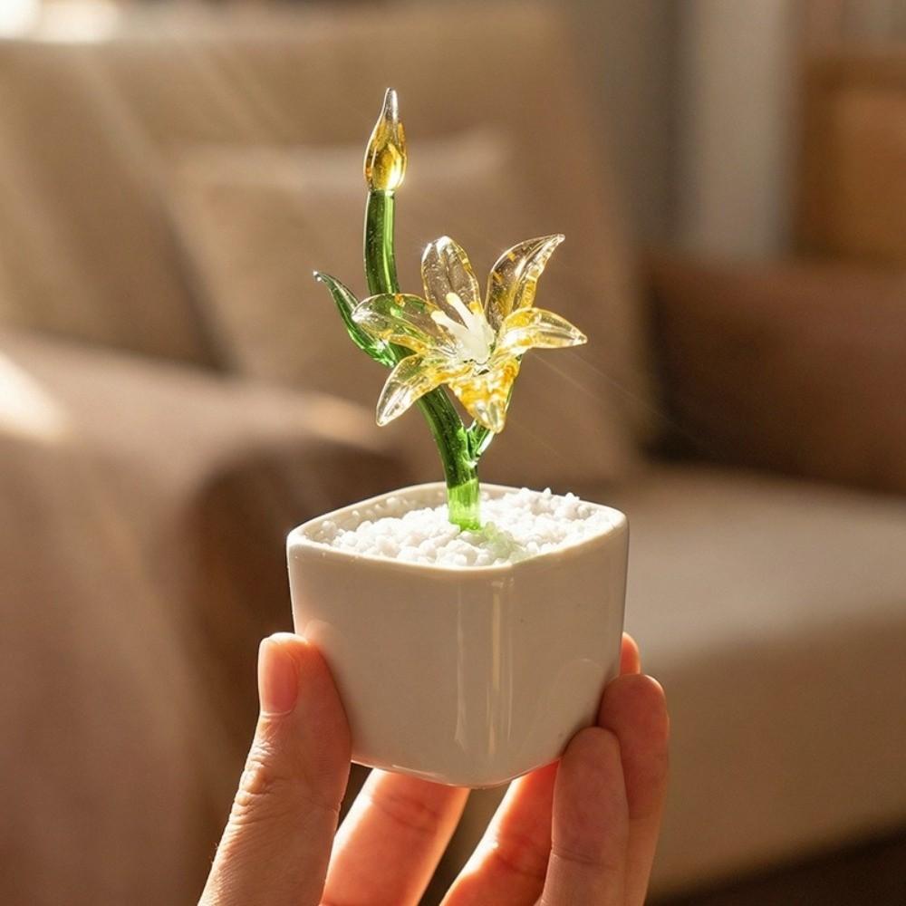 With Flowerpot Glass Flower Bouquet Mini Glass Flower Decor  Wedding Decoration