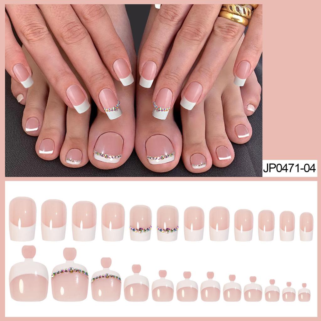 Nail Art Wearing Pink White Hands and Foots Manicure Finished Patch Fake Nail Set Wearing Nail for Daily Use