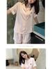 Girls' Lace Trim Short-Sleeve Pajama Set: Summer Thin Style with Edge Sleeve