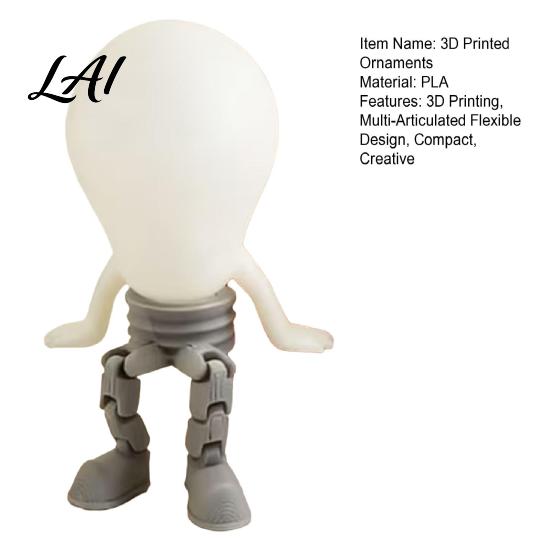 3D Printing Ornament Printed Articulated LED Glow-in-the-Dark Action Figure Posable Light Bulb Head Night with Novelty Movable Joints Creative Desk