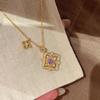 Brass Cloth Qifeng Four-leaf Clover Purple Diamond Necklace 2026 New Light Luxury Classical Exquisite Retro Wind Collarbone Chain