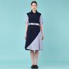 Bunderghost Puff Short Sleeve Asymmetrical Trench Dress (Navy)