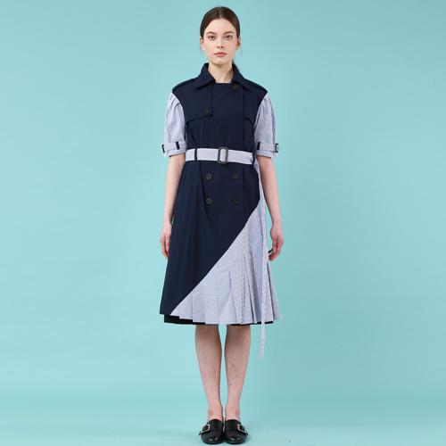 Bunderghost Puff Short Sleeve Asymmetrical Trench Dress (Navy)