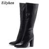 Fashion Eilyken Autumn Winter High Heel Women Knee High Serpentine Boots Designer Chunky Shoes Zipper Long Botas Mujer