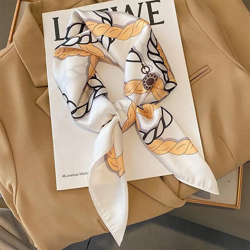New Floral Print Shawl Design Silk Square Scarf Women Female Wrap Headkerchief Hijab Beach Stoles Hair Band Echarpe Bandana 2023