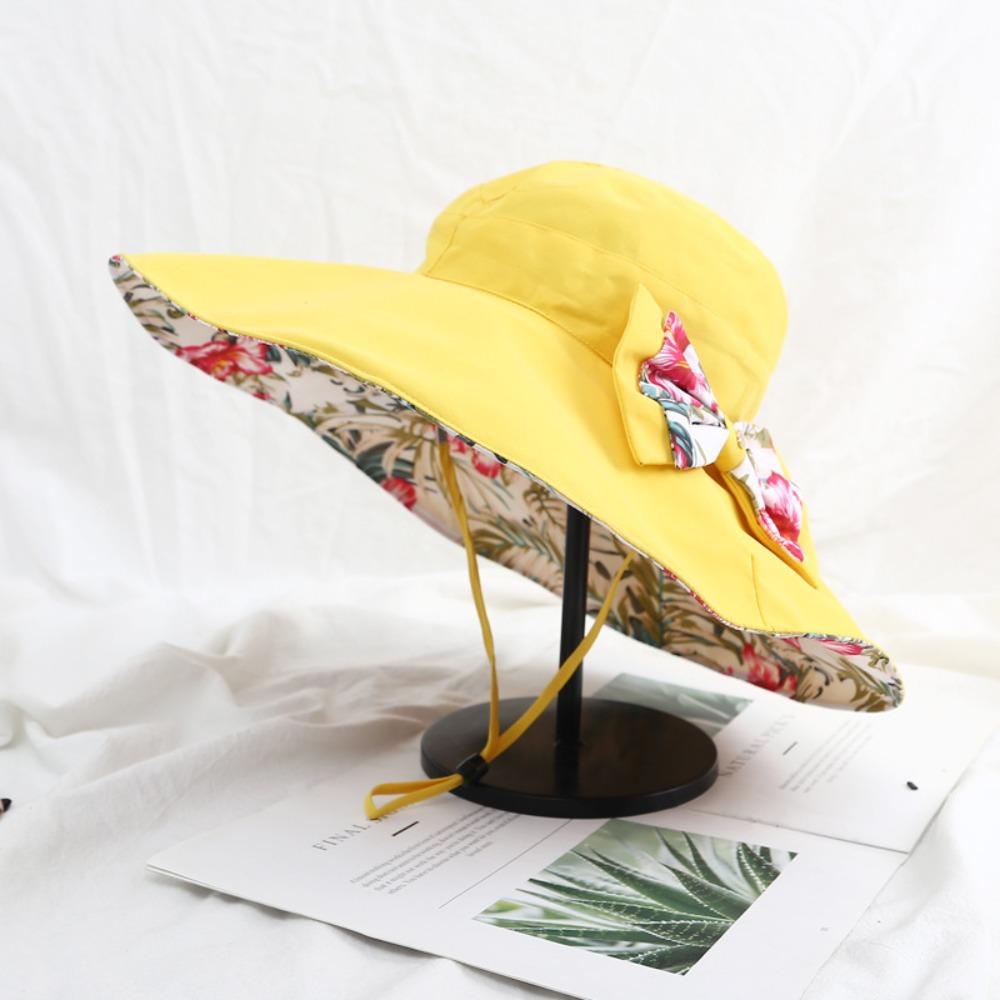 UV Protection Floral Collapsible Sunhat Bowknot Fisherman Hats Simple Sun Protection Cap  Outdoor