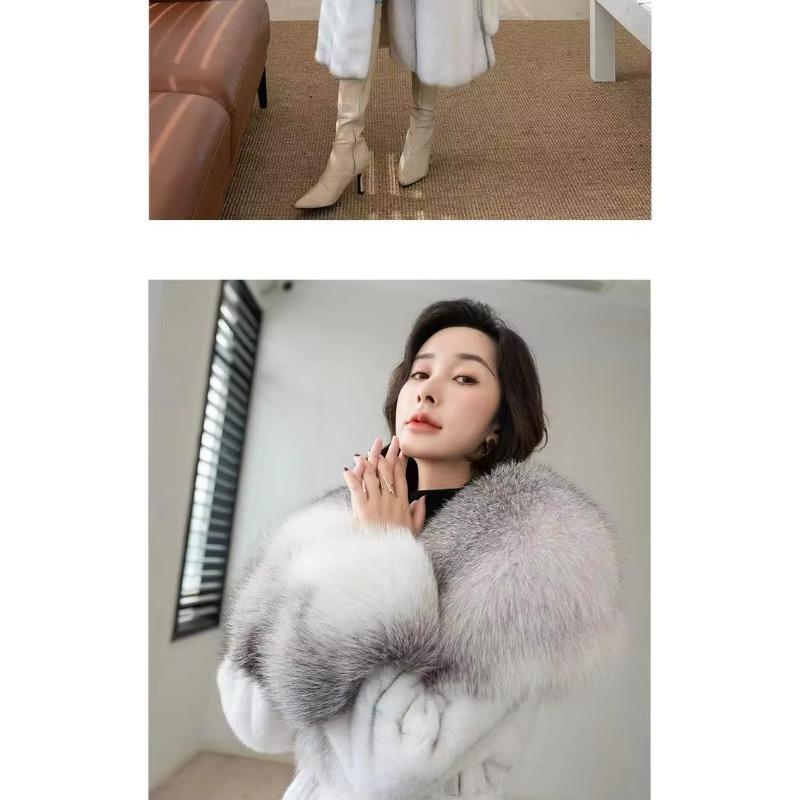 Schicker Nerzmantel Damen Übermantel Herbst Winter Dick Warm Pelzparka Locker Fuchsfellkragen Lange Nerzmäntel