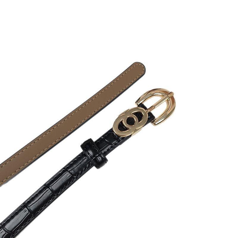 Elt Pring and Summer Gold Buckle Leather Belt Women's Thin Fashion Versatile Belt with Eans Trench Coat