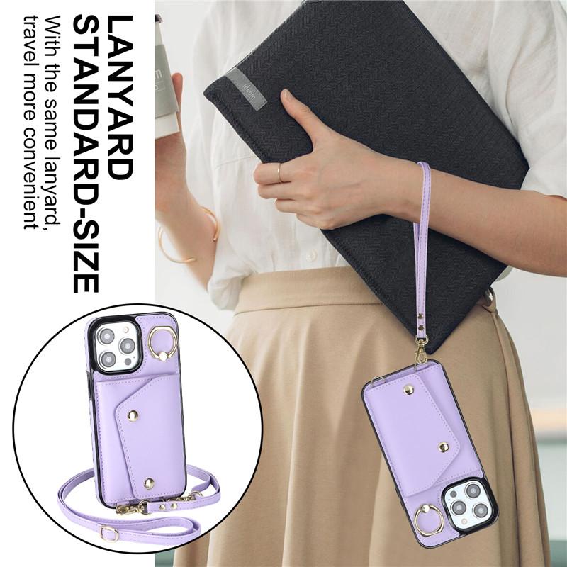 Lanyard Leather Wallet Card Phone Case for iPhone 15 14 Plus 13 12 11 for Samsung Galaxy S23 Ultra S22 Plus S21 FE A54 A14 Note 20 Crossbody FlipCover