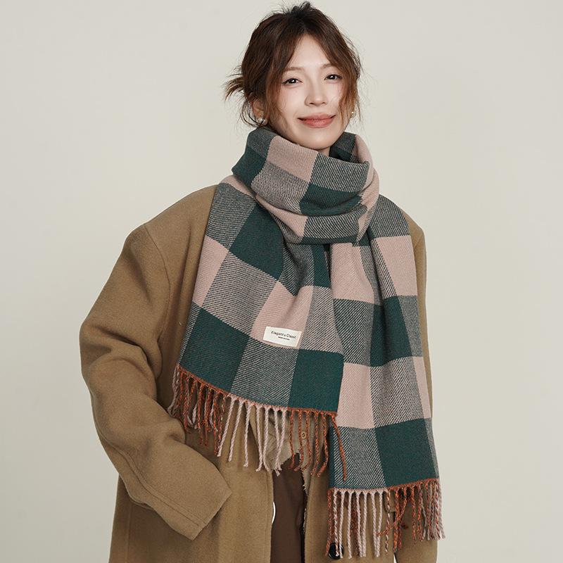 Ladies Plaid Scarf Female Student Versatile Shawl Double Sided Cute Girl Warm Scarf Tide