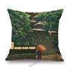 Kawase Hasui-Japanese Woodblock Pillow Case Ukiyo Mount Fuji Temple Beautiful Scenic Art Home Decorative Sofa Car Cushion Cover