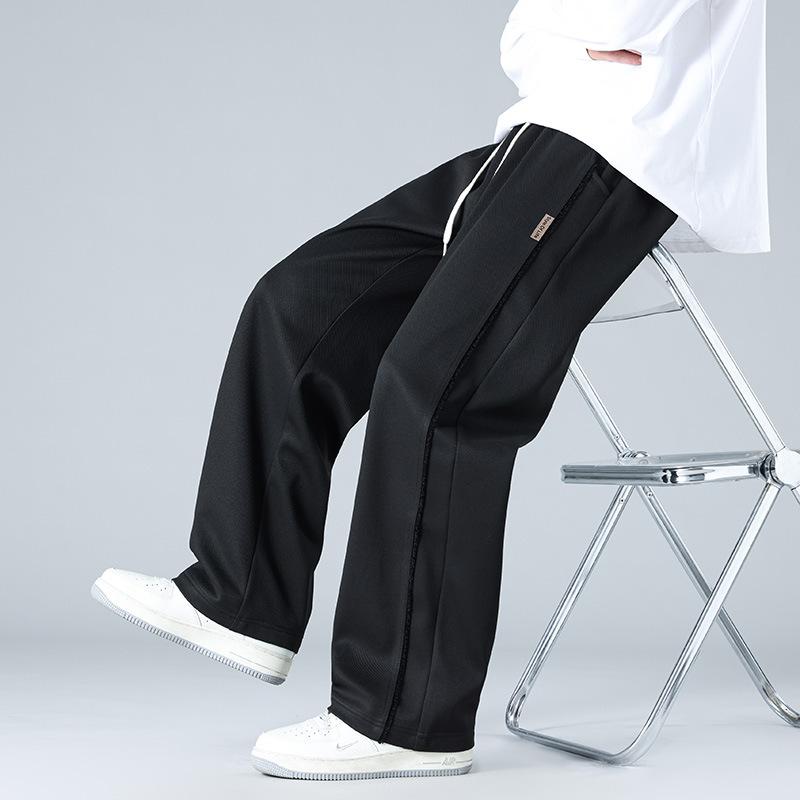 Trendy Sporty Sweatpants for Men, American Retro Straight-leg Casual Long Pants, Basic Style, Versatile Wide-leg Pants