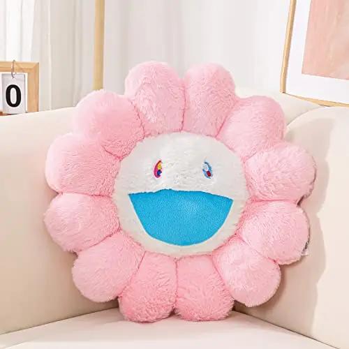 Aesthetic Sunflower Plush Cushion Rainbow Floral Decorative Pillow Cute Flower Stuffed Pillow Office Chair Back Cushion Decor