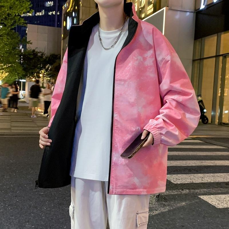 Double-sided Wear American Retro Tie-dye Loose Casual Stand-up Collar Hip-hop Outdoor Sports Windproof Pilot Couple