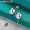 URMYLADY 925 Sterling Silver 8/10MM Bead Stud Earrings For Women Fashion Charm Jewelry