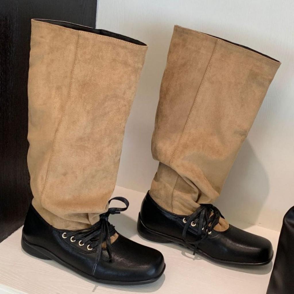 MARCO&JOYCE Autumn 2025 Square Toe Distressed Boots – Stylish, Comfortable, Korean-Inspired Design