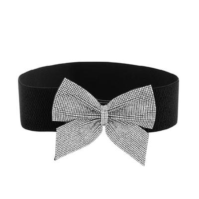 Rhinestones Bowknot Corset Wide Belt Elastic Waist Cincher Belt for Formal Event
