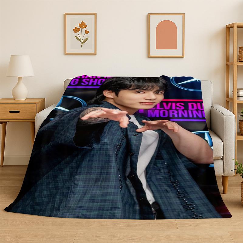 Kpop B-BTS Jeon Jung Kook JK Flannel Blanket Soft Warm Throw Blanket for Bedroom Living Room Bed Travel Camping Picnic Gift