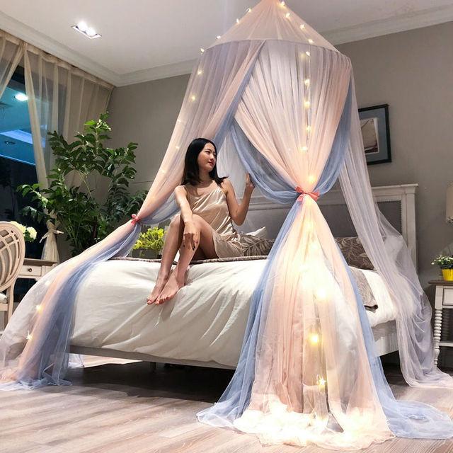Купол принцессы, противомоскитная сетка с гирляндой, King Queen Szie, двухслойная кружевная мантия для кровати, балдахин для кровати, отвергающий насекомых Average Size