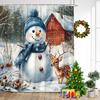 Cute Blue Snowman Shower Curtains Winter Forest Cedar Snow Mountain New Year Christmas Home Bathroom Curtain Decor With Hooks