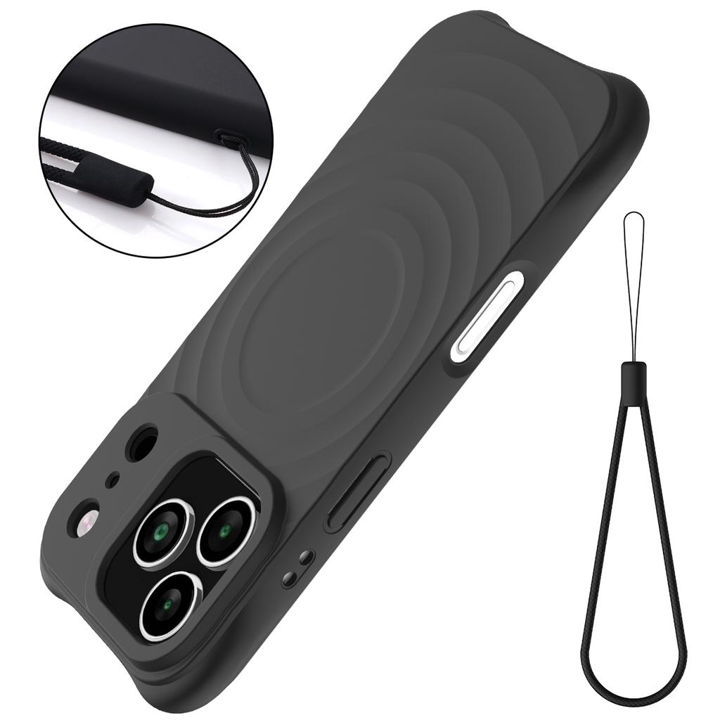 For iPhone 17 Pro Max Case Compatible with MagSafe Ripple Texture Liquid Silicone Protective Cover with Strap