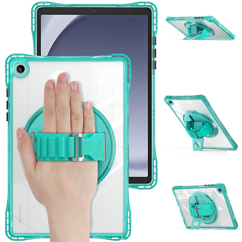 For Samsung Galaxy Tab A9+ SM-X210/X216/X218 Case Hand Strap Kickstand PC+TPU+Acrylic Clear Tablet Cover