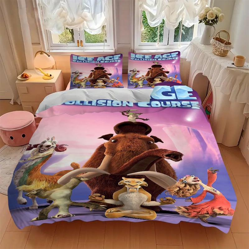 3pcs Ice Age Collision Course Disney Printed Bedding Set, Soft and Comfortable Quilt Cover for Bedroom, Guest Room F045