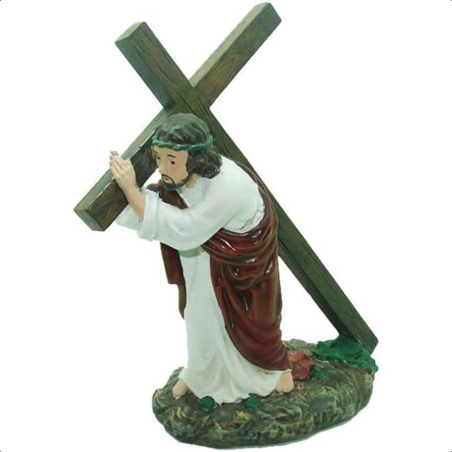 Jesus Carrying The Cross Jesus Resin Figurine Inspirational LWH 7x4x8 Inch Large Size Jesus Carrying Cross Figurine White