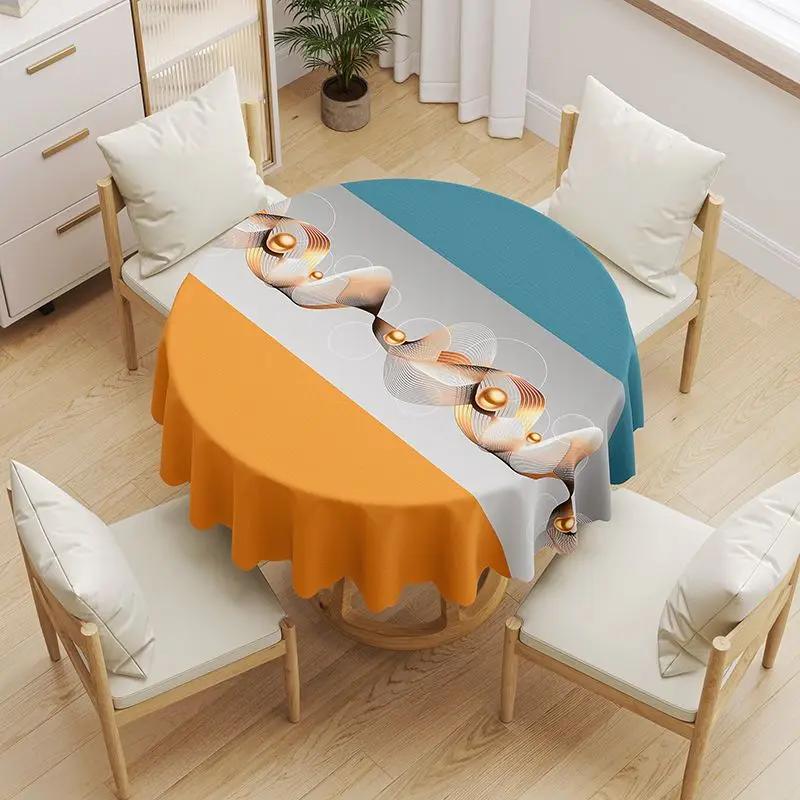 Round Coffee Tablecloth Waterproof Oil Resistant Washable PVC Tablecover Erasable Scald Resistant Minimalist Household Table Mat