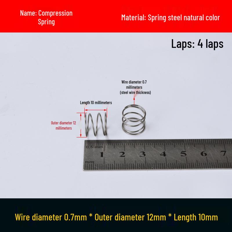 Druckfeder mit Rückstellfunktion aus Federstahl, 0,7 mm Drahtdurchmesser, 8-12 mm Außendurchmesser