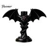 Dark Aesthetic Candle Decor Halloween Devil Bat Holder, Gothic Winged Candlestick with Spooky Party Red Eyes, Matte Black Sticks Holder Tabletop
