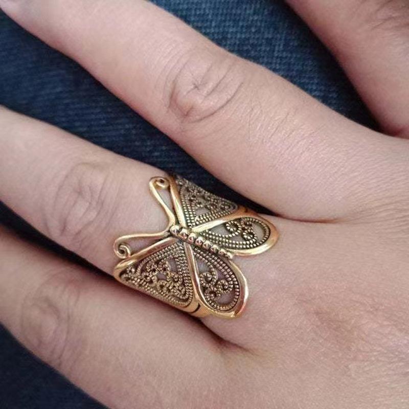 Retro Tibetan Silver Butterfly Ring Women's Fashion Boho Ethnic Turkish Vintage Wedding Rings