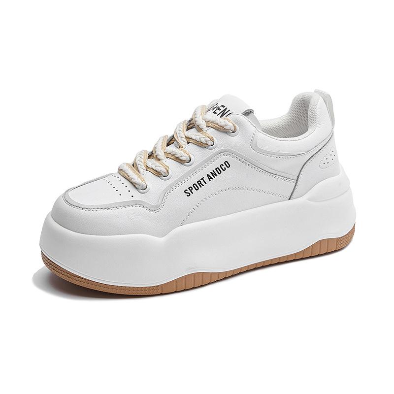 Skateboard Damen Neue Allgleiches Leder Casual Innen Erhöhte Dicke Sohle Kleine Weiße Schuhe Damen Großen Kopf Damenschuhe