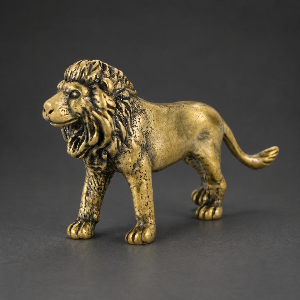 Freestanding Lion Figurine with Detailed Mane VintageInfluenced Golden Intricate